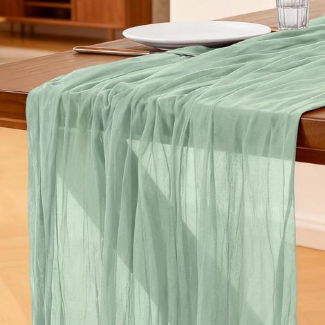 Chemin de Table Vert Sauge, 300 x 90 cm Style Bohème Table de Cuisine en Gaze pour Les Mariages, Anniversaires, Fêtes Prénatales, Enterrements de Jeune Décorations de Banquets (1/5)