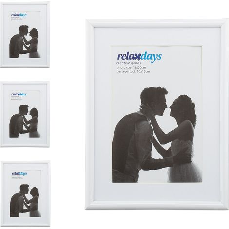 Set da 4 Cornici Portafoto, 15x20 cm, Passe Partout 10x15 cm, Decorazioni da Appoggiare o Appendere, Bianche (1/5)