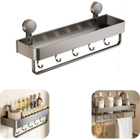 Étagère à ventouse 40 x 12,4 cm - rangement pour épices et douche sans perçage, gris (1/5)