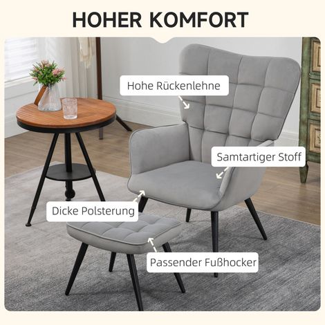 Ensemble 2 pièces fauteuil relax inclinable avec repose-jambes, gris (1/4)
