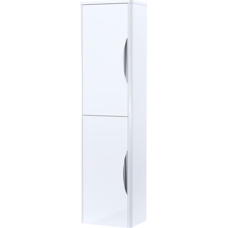 Wall Hung Tall Bathroom Storage Unit 1399 x 356 x 253mm - Gloss White