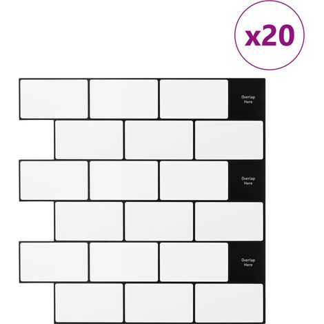 Carreaux de Métro Adhésifs Muraux Intérieur Cuisine Salle de Bain Blanc Noir Lot de 20 Pièces (1/5)
