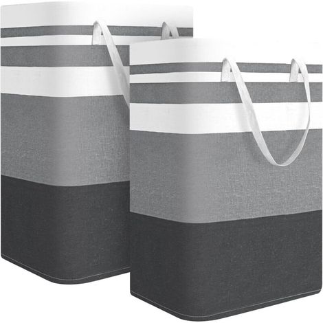 Lot de deux grands sacs à linge – idéaux pour les résidences étudiantes et les maisons – motif à rayures noires, blanches et grises, 55 x 32 x 60 cm (1/5)