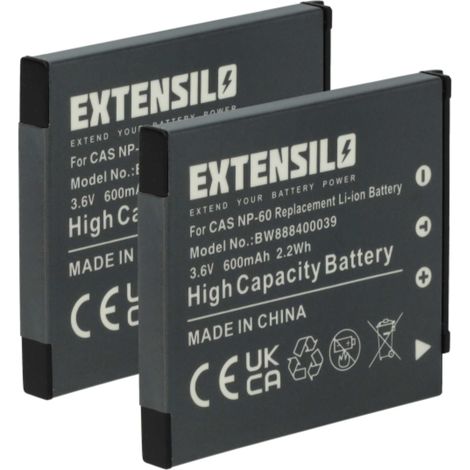 EXTENSILO 2x Akku kompatibel mit Casio Exilim EX-Z9, EX-Z85, EX-Z90, EX-Z80 Kamera (600 mAh, 3,7 V, Li-Ion) (1/5)