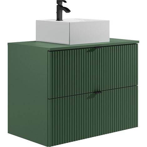 Mobile per bagno sospeso con scanalature con lavabo quadrato da appoggio - Verde opaco - 80 cm - ZEVINI