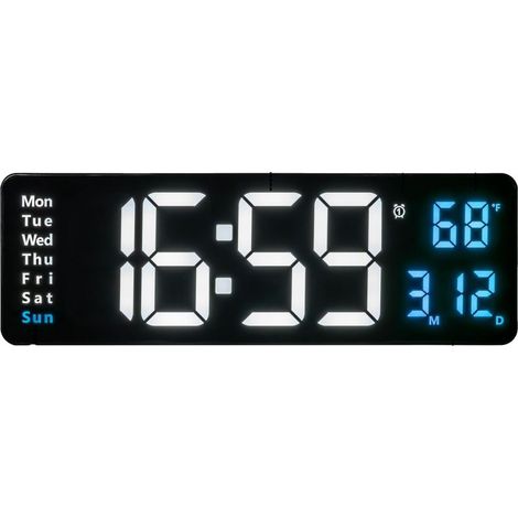 Horloge Murale Digitale LED, 16 Pouces Grand écran avec Compte à Rebours Température Intérieure Calendrier Télécommande Luminosité Réglable pour Salon Chambre (1/5)