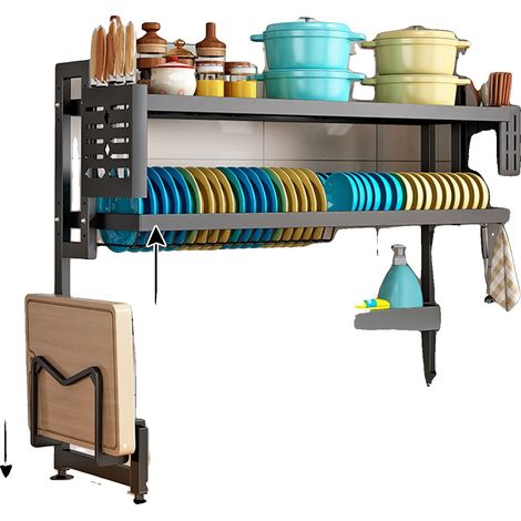 Escurridor de platos, acero al carbono duradero, diseño que ahorra espacio, negro. (1/2)