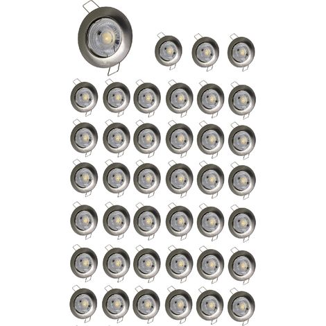 Lot de 40 Spot encastrable led fixe complet alu brossé blanc chaud 38° (1/6)