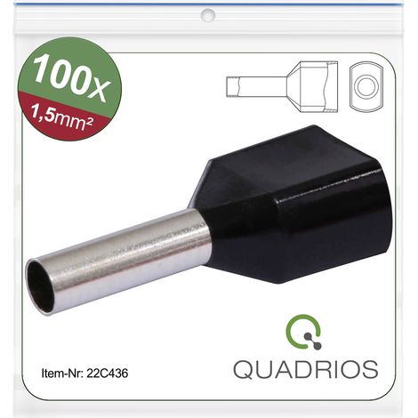 Quadrios 22C436 Zwillings-Aderendhülse 1.5 mm² Teilisoliert Schwarz 1 Set (1/5)