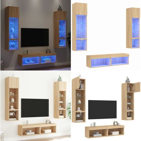 Muebles TV pared con LED 6 pzas madera ingeniería roble Sonoma - TV de pared - Muebles de TV
