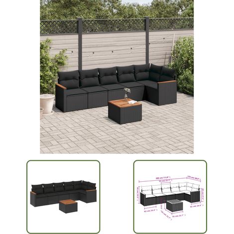 The Living Store 7-tlg. Garten-Sofagarnitur mit Kissen Schwarz Poly Rattan - Gartenmöbel Set - Esstisch - Lounge Möbel - Outdoor Sofa - Rattan Gartenmöbel (1/3)