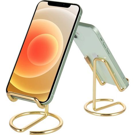 Attraktiver Handyhalter aus goldfarbenem Metall für den Schreibtisch, kompatibel mit allen Mobiltelefonen, iPhone, Switch und iPad. (1/5)