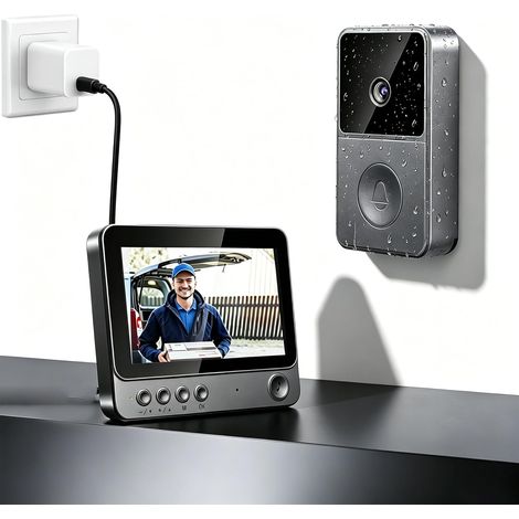 1080p Sonnette sans Fil avec Camera, IP65 Sonnette sans Fil Exterieur Eetanche avec Écran 4.3", Visiophone sans Fil avec Camera Caméra HD Interphone Vision Nocturne Infrarouge Audio Bidirectionnel (1/5)