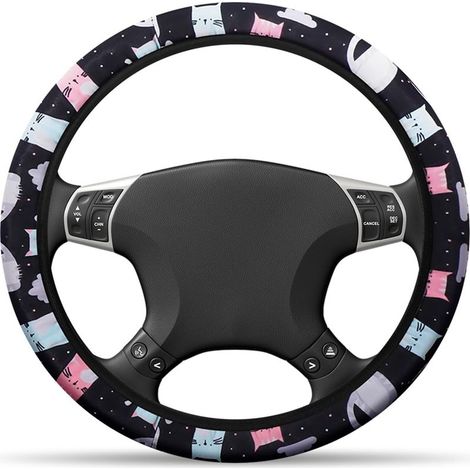 Microfiber leather steering wheel cover, breathable and non-slip, for vehicles, car accessories, interior design, universal size 38 cm (Kitten) (1/5)