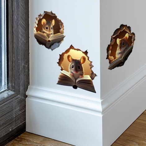 Set of 3 wall stickers in mouse shapes with holes - Unique gift idea for bedroom or classroom