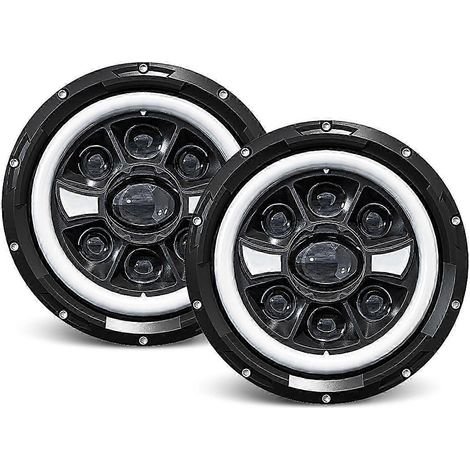 Phares ronds à LED de 7 pouces avec feux de croisement et de route, feux de jour et clignotants orange, étanches IP67, compatibles avec voitures et motos (lot de 2). WHBYV (1/4)