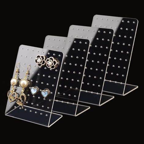 (Transparent)4 Pcs Presentoir Bijoux, Présentoir à Bijoux, Présentoirs à Boucles d'oreilles en Acrylique 72Trous en Forme de L, Support Porte Bijoux Femme, Rangement Support Porte Boucle d'oreille (1/5)