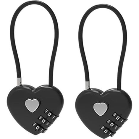 Set mit 2 Zahlenschlössern – Herzförmiges, tragbares Vorhängeschloss für Rucksäcke, Gepäck und Schmuckkästchen (schwarz) (1/5)