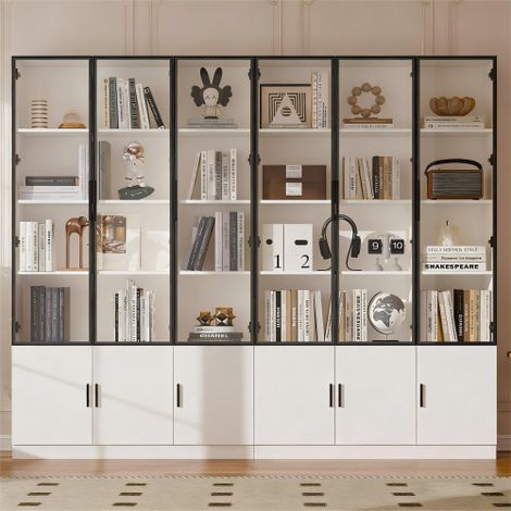 Vitrine moderne 240 x 32 x 200 cm - Éclairage LED - 12 portes vitrées - MDF - Blanc (1/5)