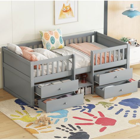 MEUBLIV Letto semi-alto 90x200 cm grigio – 4 cassetti, scala, senza materasso (1/5)