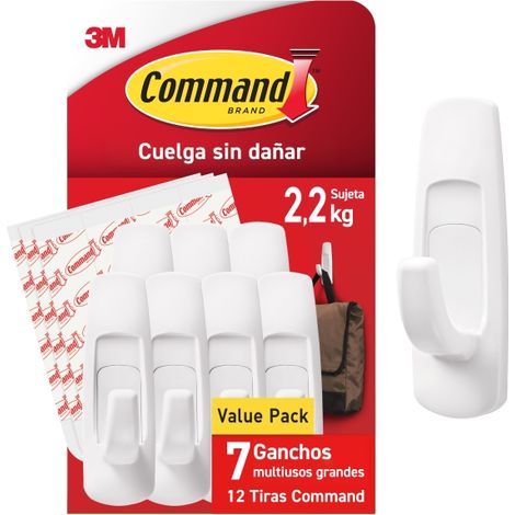 Command confezione de 7 ganci grandi - 12 strisce adesive - supporta fino a 2,2 kg - colore white