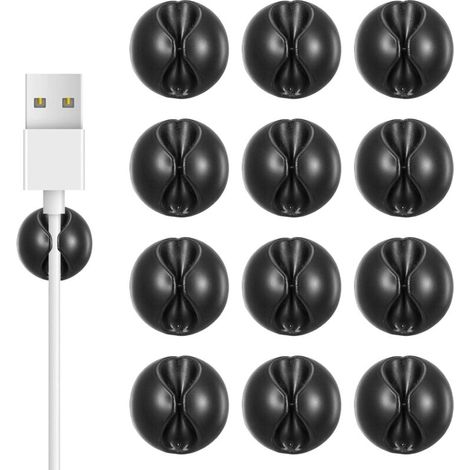 Set di 12 clip per cavi, supporti per cavi di ricarica autoadesivi per desktop, guide per cavi e organizzatori per cavi di ricarica USB, cavi di alimentazione e cavi. (1/4)
