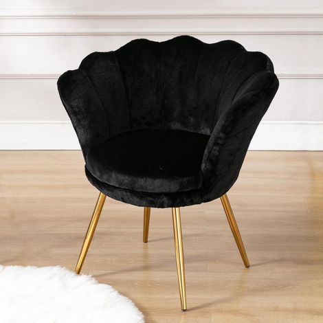 Sessel aus Teddystoff mit Goldfuß, Blütenform, gepolstert, schwarz (1/5)