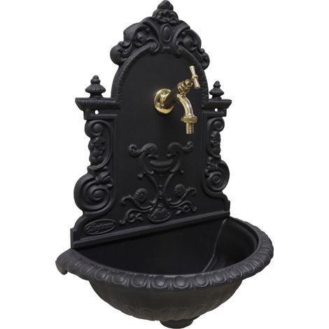Fontaine murale modèle Girona pour jardin potager avec robinetterie en laiton finition au choix : poli