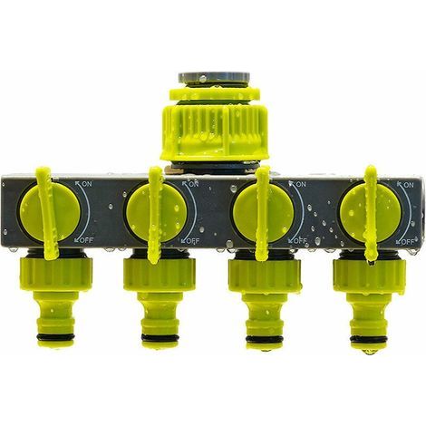 Distributeur 4 Voies réglable, Tuyau d'arrosage pour Tuyau de Robinet d'irrigation de Jardin Inverseur 4 Voies 1/2" ou 3/4", débit d'eau réglable et verrouillable, (1/5)