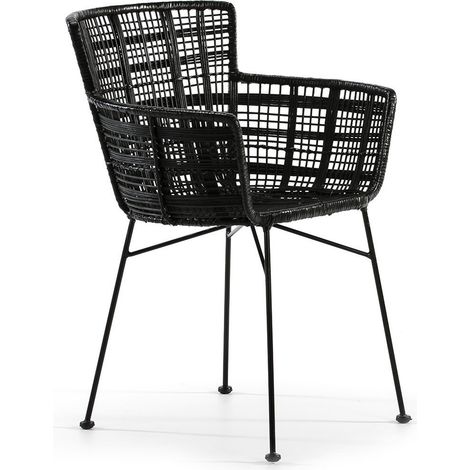 Chaise avec accoudoirs osier et pieds métal noir Mim's (1/5)