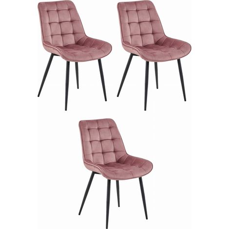 Set di 3 Sedie Bera in Velluto Rosa Antico e Metallo Nero (1/5)