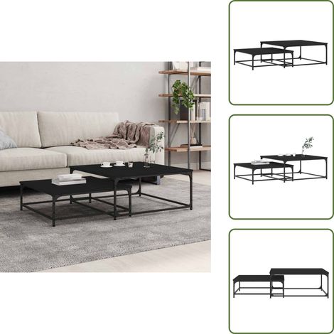 Tables basses gigognes 2 pcs noir bois d'ingénierie - Table Basse - Tables Gigognes - Meuble Salon - Mobilier Moderne - Table D'appoint (1/5)