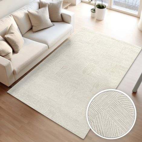 Tapis salon/salle à manger à poils courts, design bohème scandinave, abstrait, uni Crème, Rectangulaire, 80 cm x 150 cm x 13 mm (1/5)