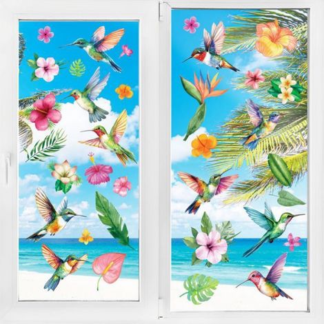 Stickers Fenetre Oiseaux sur Branches - AQSACOKIYA - Autocollant Fenêtre Colibri Fleurs Sticker Anti-Collision Décoration (1/5)
