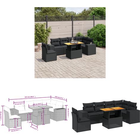 7-tlg. Garten-Sofagarnitur mit Kissen Schwarz Poly Rattan - Gartenmöbel Set - PE-Rattan Möbel - Outdoor Lounge - Gartenlounge - Terrassenmöbel - Home & Living (1/3)