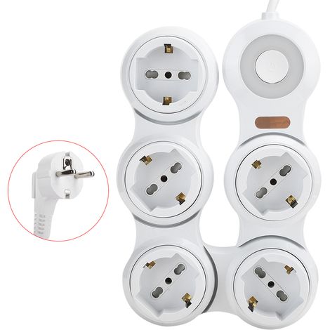 Multiprise 5 Prises avec Indicateur Lumineux et Interrupteur, 10A 220V-250V (Fiche UE) (1/5)
