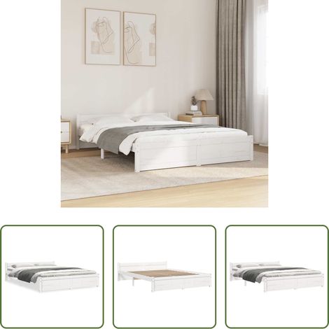 vidaXL Tête de lit - Cadre de lit sans matelas blanc bois massif 140x190 cm (1/5)