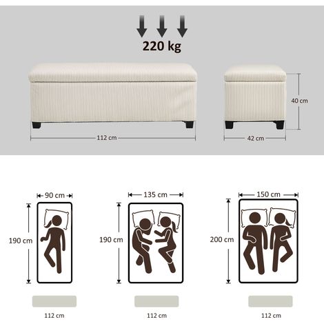 Sitzbank mit Stauraum, Aufbewahrungsbank, Cord-Design, Stahlrahmen, Beige (1/5)