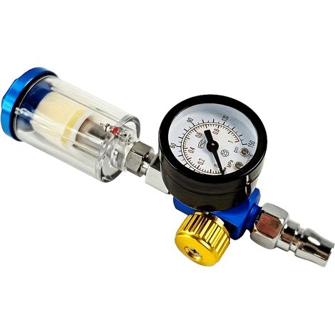 Filtre à air pour pistolet à peinture - manomètre et raccord - filtre à eau + manomètre bleu + raccord rapide (1/5)
