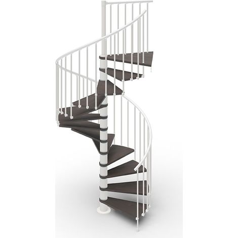Escalier colimaçon gain de place 15 marches - Hauteur à franchir de 3.08m à 3.60m - Ø 1.20m - Structure blanche et marche wengé - PHOLA120/SBMWEN-15