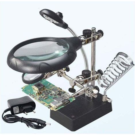 Third Hand Magnifying Station for Soldering, 5 LEDs, 2.5X/7.5X/10X Tabletop Magnifier, Lens Holder with Clamp for Soldering, Repairs and Modelling (1/4)