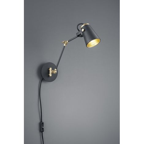 Lámpara de pared con brazo ajustable Edward Black con interior dorado Trio Lighting