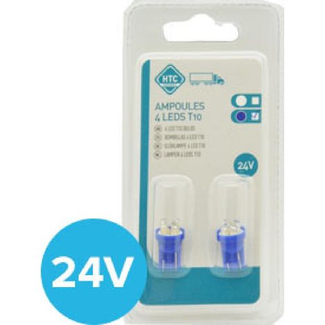 2 Ampoules T10 4 Leds 24V - Bleu
