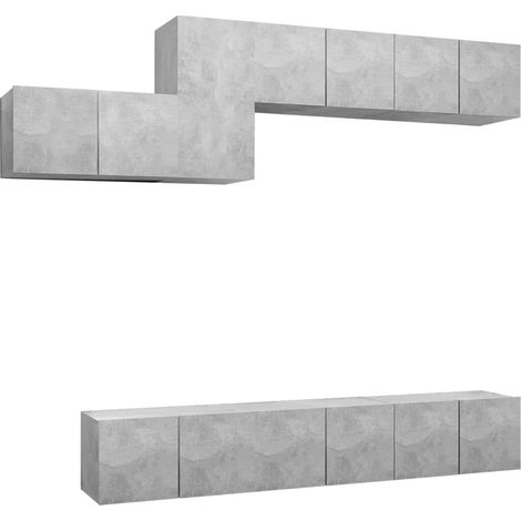 Conjunto de muebles mueble aparador TV televisión salón dormitorio sala de estar 7 piezas madera de ingeniería gris 020025157