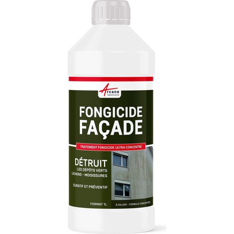 Arcane Industries – Anti-mousse fongicide concentré pour murs et façades – Élimine dépôts verts, lichens et algues – 1 L traite jusqu'à 250 m²