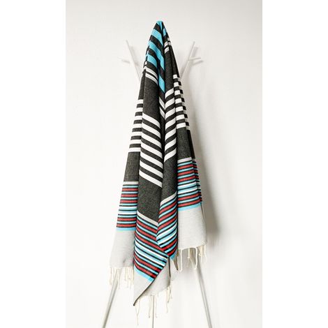 Fouta 100x200 Gris, Bleu, Noir, Rouge, Blanc - coton - franges