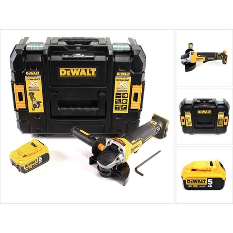 Amoladora angular sin cable DeWalt DCG 406 NT 18V 125mm sin escobillas + 1x batería recargable 5.0Ah + TSTAK - sin cargador