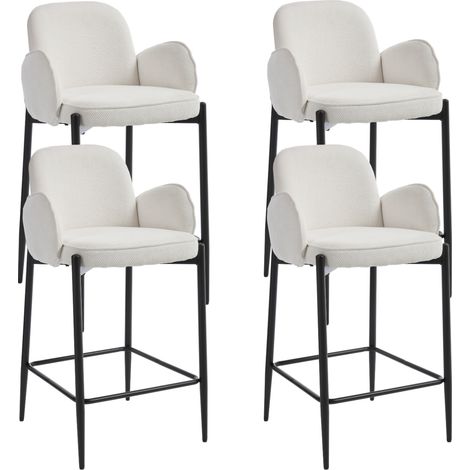 Wahson Barhocker 4er Set, Moderne Barstuhl aus Chenille mit Metallfüßen Dickes Sitzpolster, Bar Stool mit Doppelschichtige Rückenlehne, Weiß