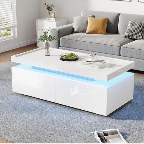 table salon rangement LED 95x45x35 cm blanc design OKMYHOME (1/5)