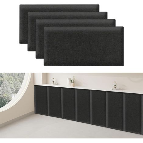 Lot de 4 panneaux muraux 3D, 40 x 20 cm, anti-collision, en coton et lin, autocollants muraux, autocollants, tatami, panneau mural décoratif pour chambre d'enfant (coton, lin, noir) (1/5)